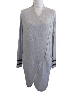 Dex Gray Long Sleeve Wrap Sweater with Asymmetrical Zipper and Zip Pockets Sz L